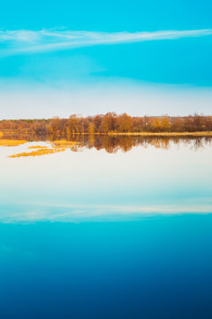 Water Surface Of Lake Pond River at Autumn Season. Background