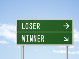 3d illustration road sign with loser and winner