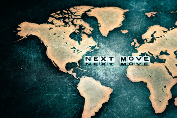 NEXT MOVE on grunge world map