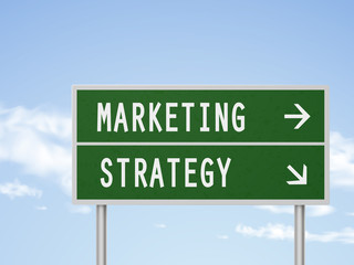 3d illustration road sign with marketing and strategy
