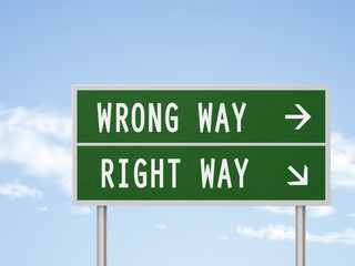 Fototapeta premium 3d illustration road sign with wrong and right way