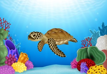 Illustration of Turtle with beautiful underwater world