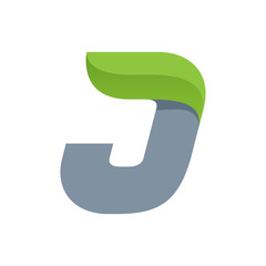 J letter logo with green leaf.