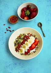 Muesli with goji berries and strawberries breakfast