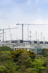 Mega construction site and mega cranes