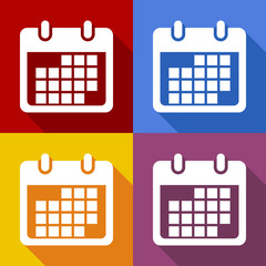 Icono plano calendario con sombra en varios colores