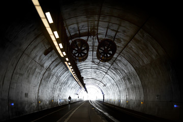 Cyclist in Tunnel de la Croix-Rousse, a new tunnel for public transports, cyclist and pedestrians...