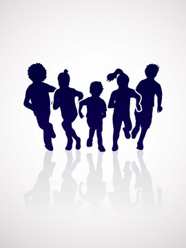 Group of children running , Front view graphic vector.