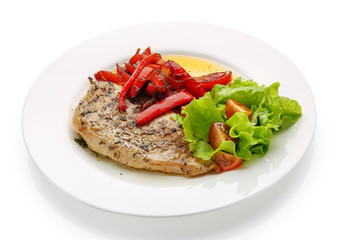 appetizing restaurant food on  white background