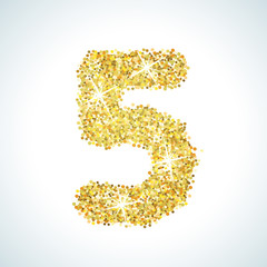 Five number in golden style. illustration gold design