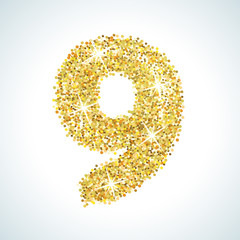 Nine number in golden style. illustration gold design
