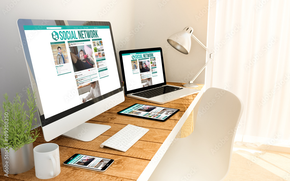 Canvas Prints social network responsive concept on devices