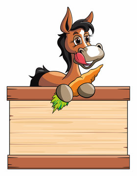 Pferd Brauner Holztafel Karotte