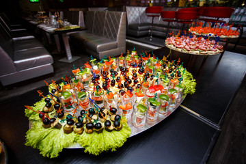 catering services background with snacks and food in restaurant