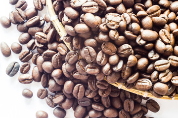 coffee beans on the white ground