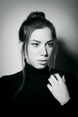 Black and white portrait of a beautiful young woman