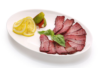 appetizing restaurant food on  white background