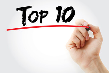 Hand writing Top 10 with marker, business concept background