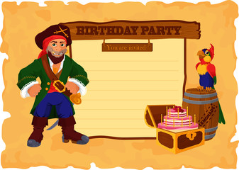 Birthday party card with pirate