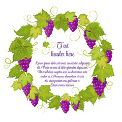Hand drawn wreath with grapes isolated on white background. It can be used for weddings, invitations, menus