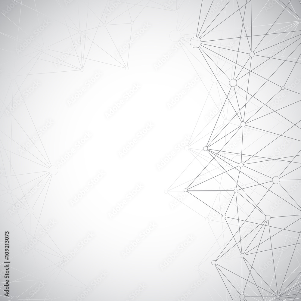 Poster Geometric grey background molecule and communication . Connected lines with dots. Vector illustration