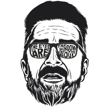 Bearded hipster face vector illustration
