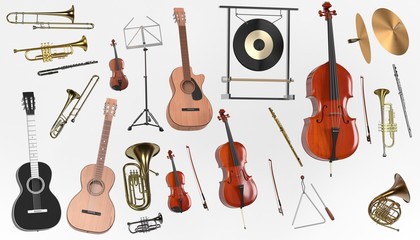 Naklejka premium 3d renderings of musical instrument set
