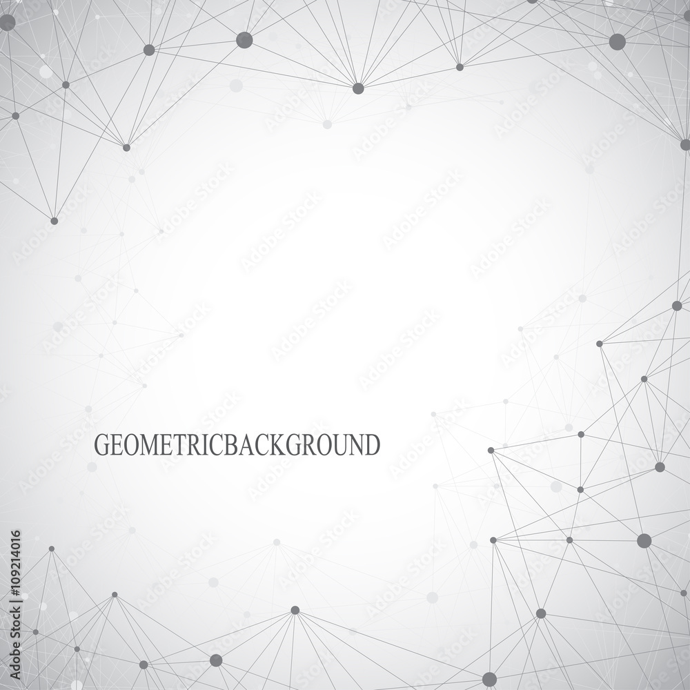 Poster Geometric grey background molecule and communication . Connected lines with dots. Vector illustration