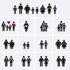 Family Icons. Man, Woman, Kid, Elder. People Character.