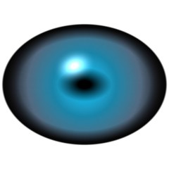 Isolated blue eye. Big eye with striped iris and dark elliptic pupil, dark retina.
