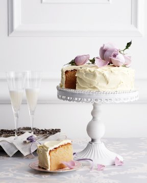 White chocolate mud cake on traditional tea table