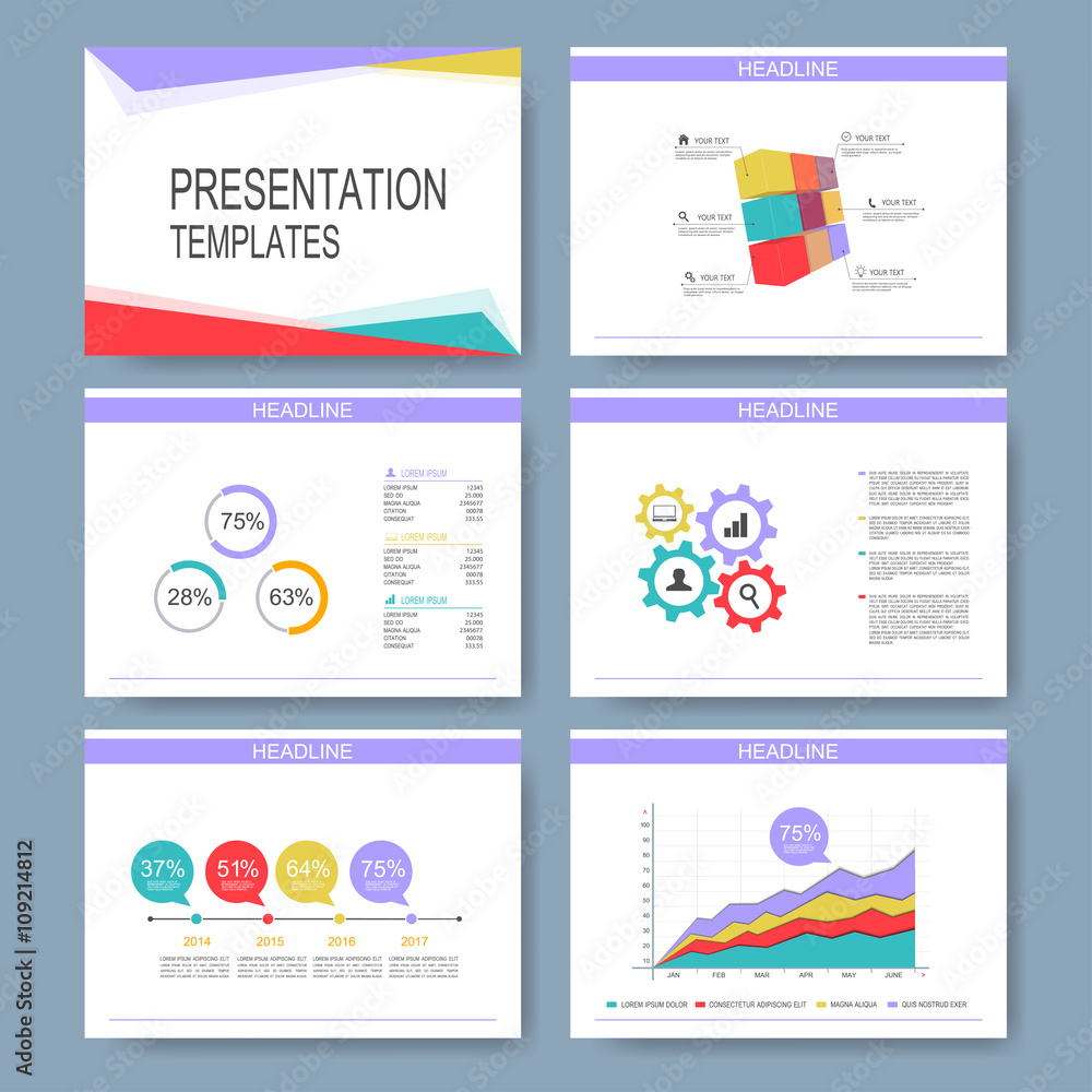 Poster Set of vector templates for multipurpose presentation slides. Modern business design with graph and charts. Leaflet marketing advertising