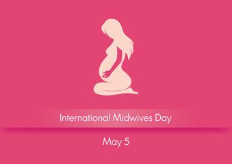 International Midwives Day vector. Vector illustration Midwives Day. Pink background with pregnant woman. Silhouette of a pregnant woman sitting