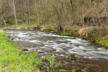 River In Spring / A river in the woods during spring.