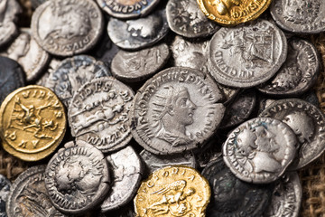 Ancient coin of the Roman Empire. - obrazy, fototapety, plakaty