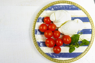 Traditional italian mozzarella buffala with tomatoes and basil o