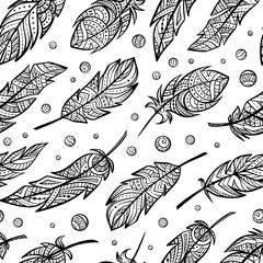 Vector zendoodle feathers seamless pattern