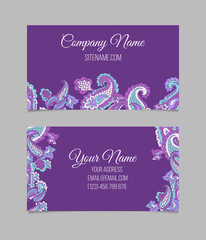 Business card template. Asian paisley