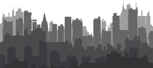 Silhouette of a city landscape with skyscrapers and city buildings