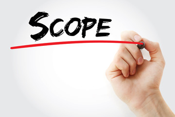 Hand writing Scope with marker, business concept background