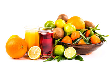 Fresh fruits and berries isolated on white