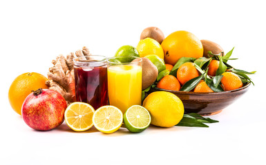 Fresh fruits and berries isolated on white