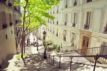 Foto op Plexiglas morning Montmartre staircase in Paris, France © Iakov Kalinin