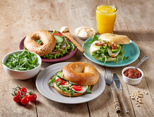 Fresh bagel sandwiches
