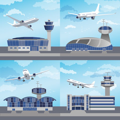 Airport building with control tower. Vector