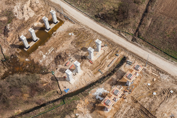 Aerial view of highway bridge under construction