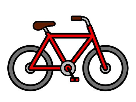 Colorful red cartoon bicycle outline drawing