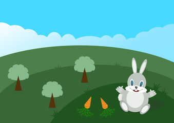 cartoon rabbit on a green field
