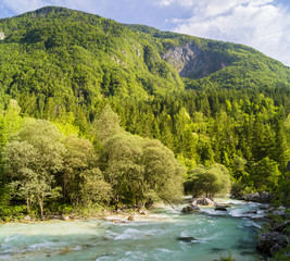 Naklejka na ściany i meble river Soca, Julian Alps, Slovenia 