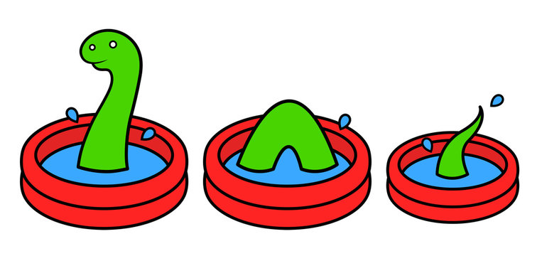 Fun Bright Red Wading Pool With Lochness Monster